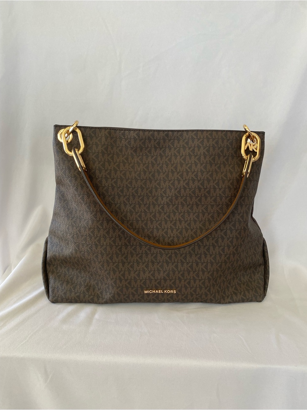 Michael Kors Dark Brown Logo-Print Shoulder Bag with Gold Hardware NWT